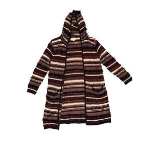 L.A. Hearts Womens Hooded Knit Cardigan Sweater M/L Stripe eyelash boho cozycore